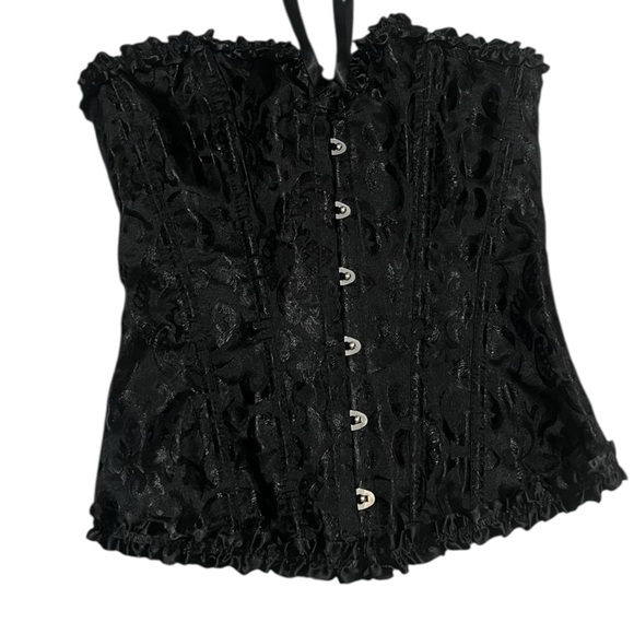 Elegant Black Corset with Ruffle Trim and Ties Like New! XS - Picture 4 of 8